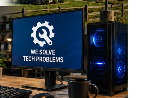 A desktop computer and tower on a desk, ready for troubleshooting and repair
